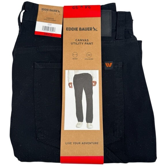 Eddie Bauer Mens  Size 34X32 Pants Black Canvas Utility Stretch Ultra Durable - Picture 1 of 12